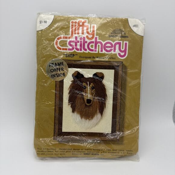 JIFFY STITCHERY Shepard Dog CREWEL KIT 5"X7" New “Shep” Wool Yarn Sewing - Picture 1 of 4